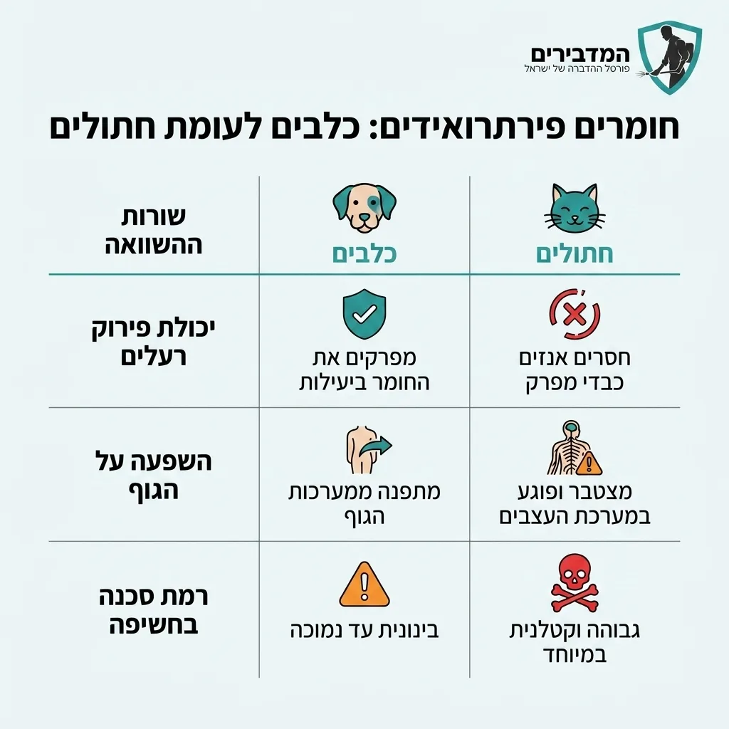 אינפוגרפיקה — חומרים פירתרואידים: כלבים לעומת חתולים: השוואה בין כלבים, חתולים