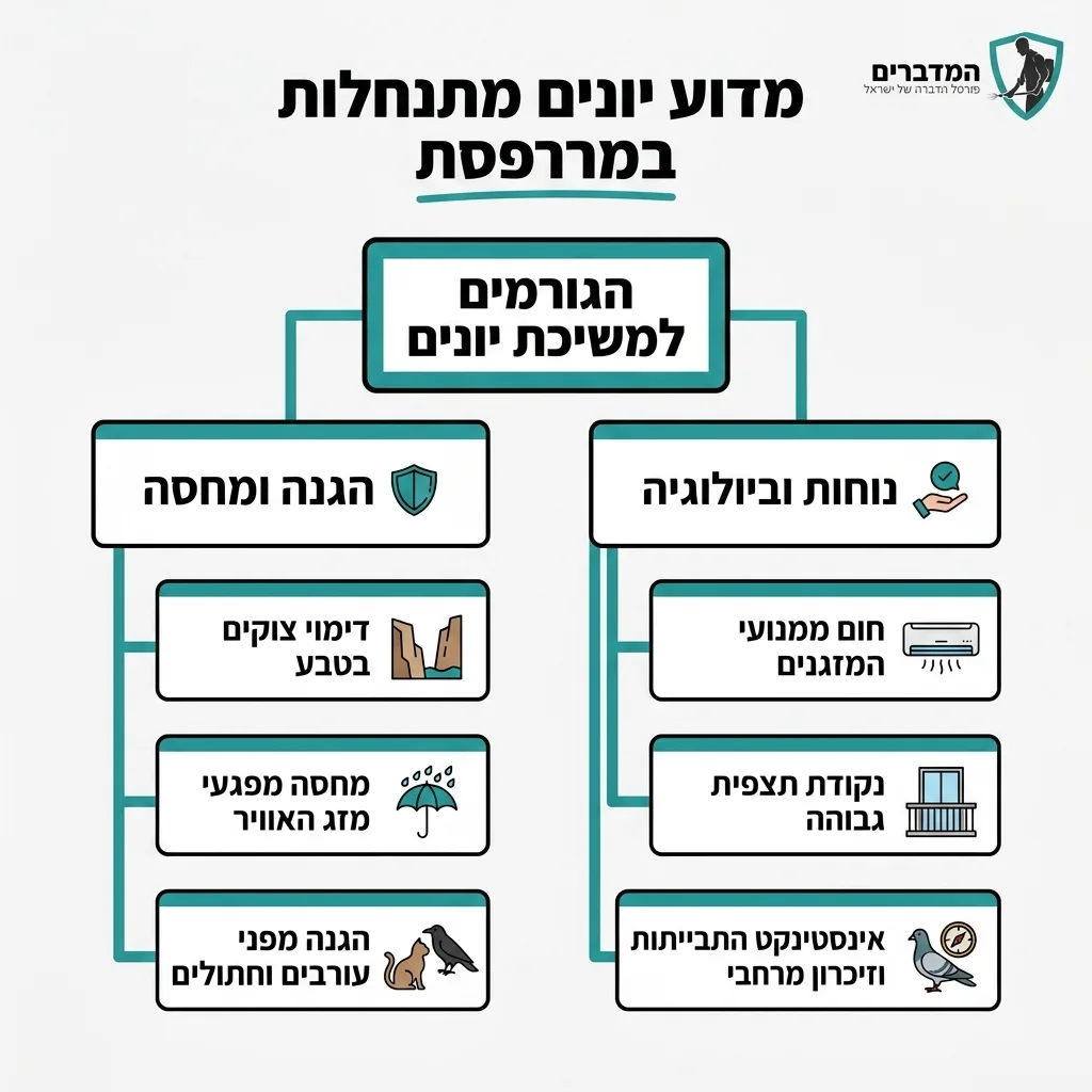 אינפוגרפיקה — מדוע יונים מתנחלות במרפסת: הגורמים למשיכת יונים