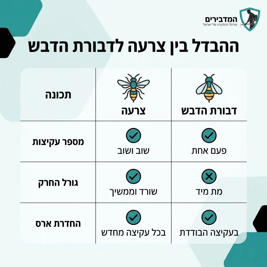 אינפוגרפיקה — ההבדל בין צרעה לדבורת הדבש: השוואה בין צרעה, דבורת הדבש