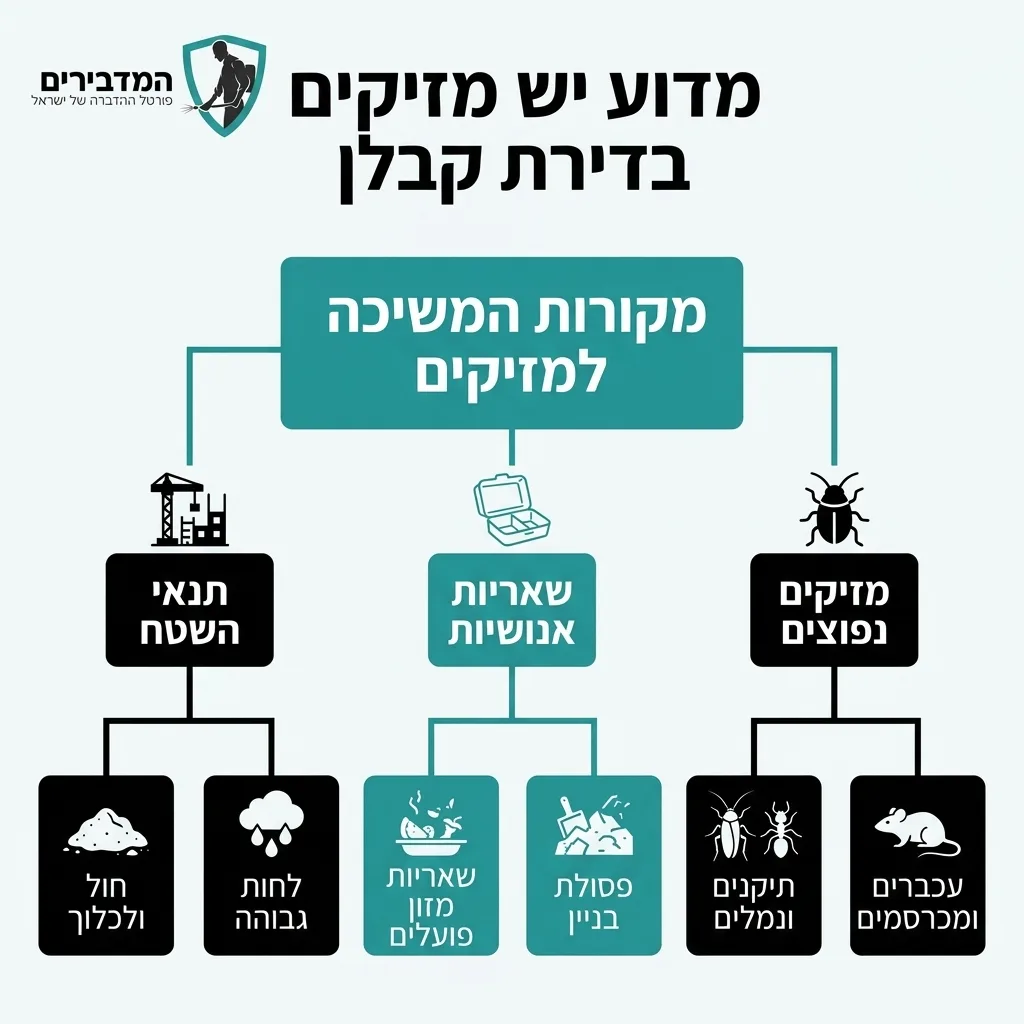 אינפוגרפיקה — מדוע יש מזיקים בדירת קבלן: מקורות המשיכה למזיקים