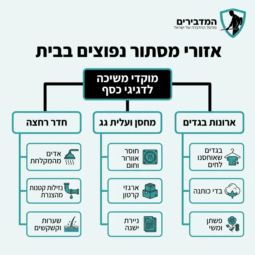 אינפוגרפיקה — אזורי מסתור נפוצים בבית: מוקדי משיכה לדגי כסף