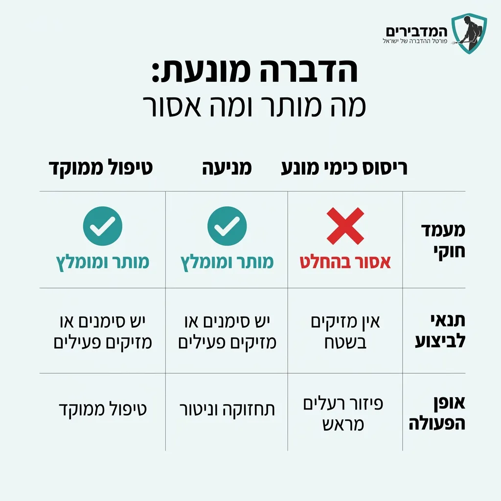 אינפוגרפיקה — הדברה מונעת: מה מותר ומה אסור: השוואה בין ריסוס כימי מונע, מניעה וטיפול ממוקד